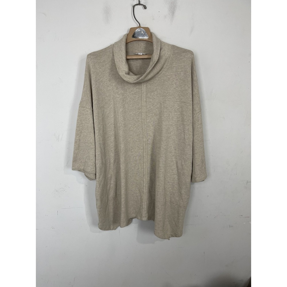 Pure Jill Women Sweater Top 2X Relaxed Cozy Tunic Beige Minimal Lounge Cowl Neck